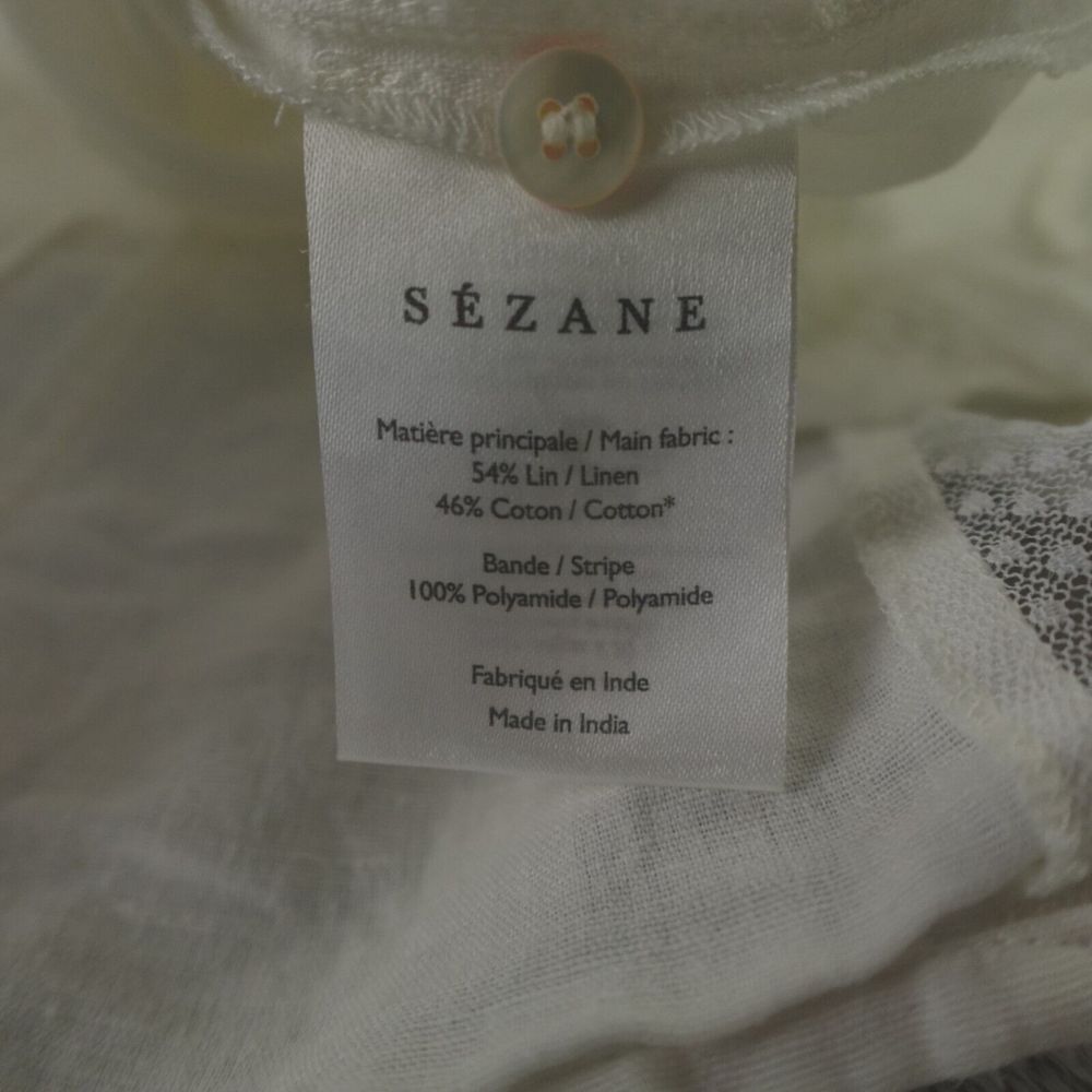 Sezane Blouse White Lace Trim Linen‎ Frances Cottagecore - Picture 5 of 16